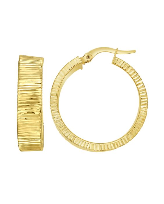 14K Gold Ribbed Round Hoops