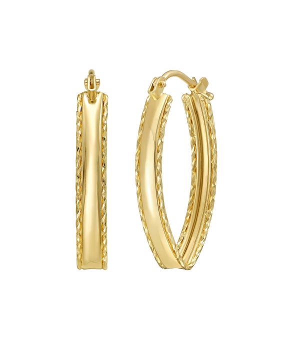 14K Small Diamond Cut Marquise Hoop Earrings