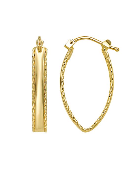 14K Small Diamond Cut Marquise Hoop Earrings