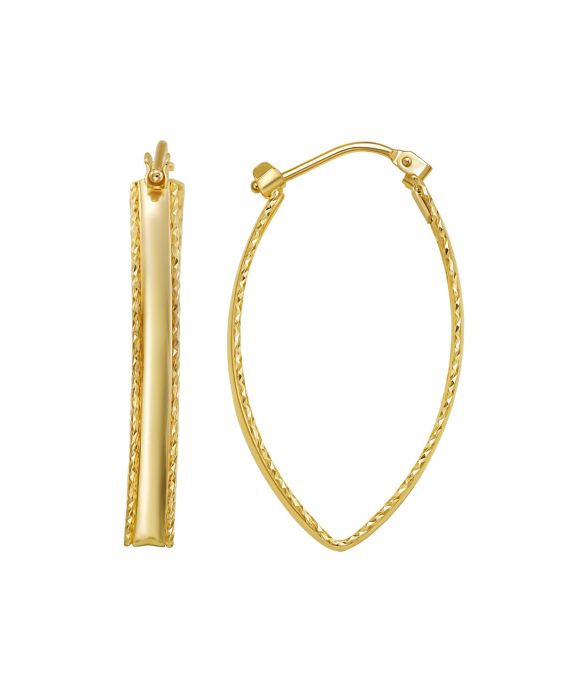 14K Large Diamond Cut Marquise Hoop Earrings