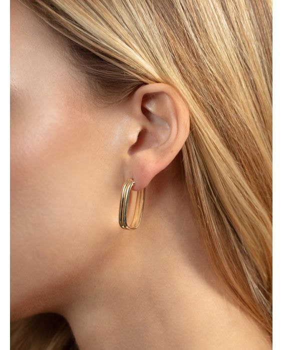 14K Double Row Paperclip Hoop Earrings