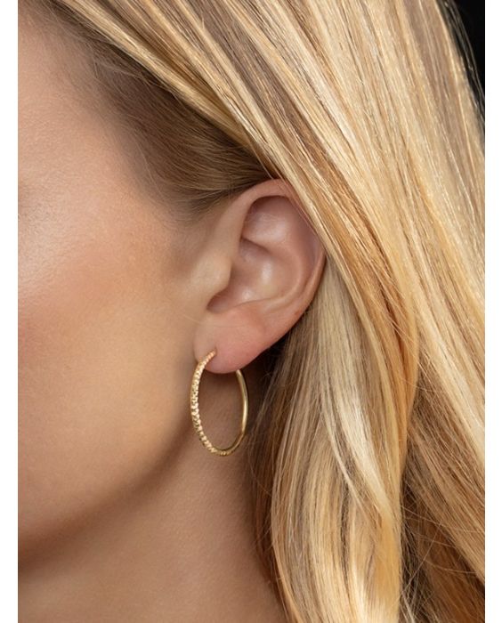 14K Round Faceted Hoop Earrings