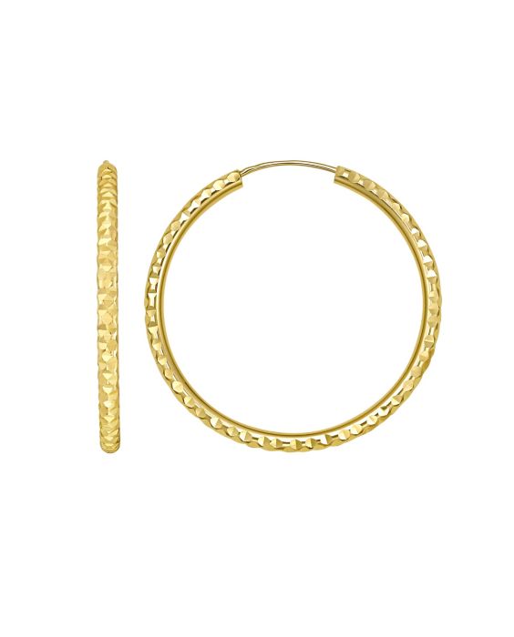 14K Round Faceted Hoop Earrings
