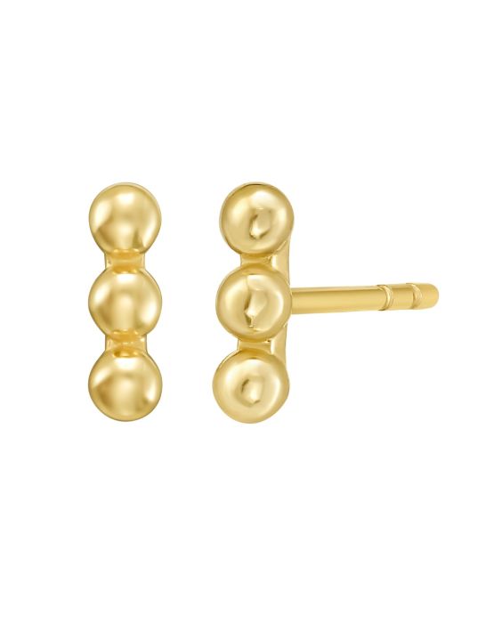 14K Beaded Bar Post Earrings