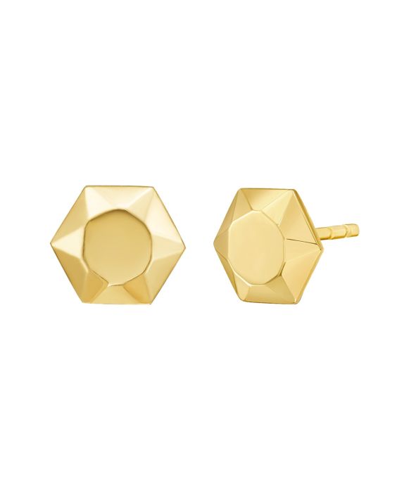 14K Flat Back Hexagon Earrings