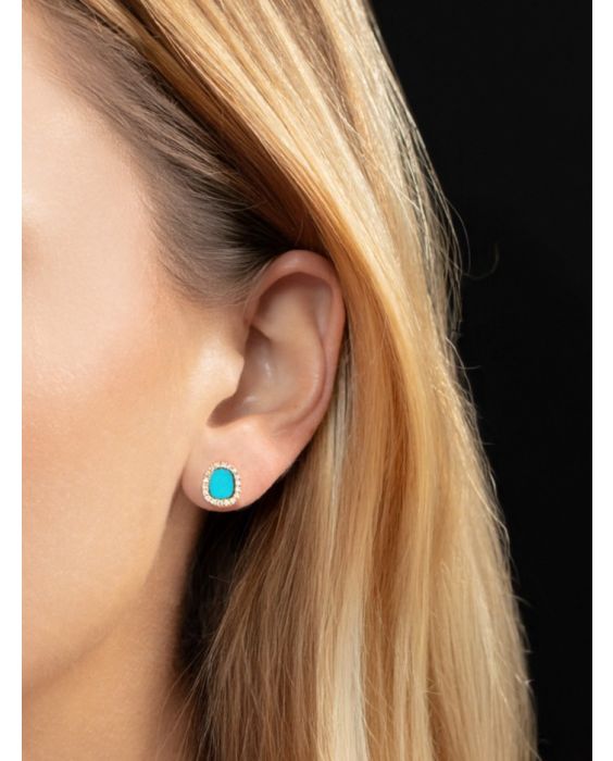 14K Diamond & Turquoise Freeform Cushion Earrings