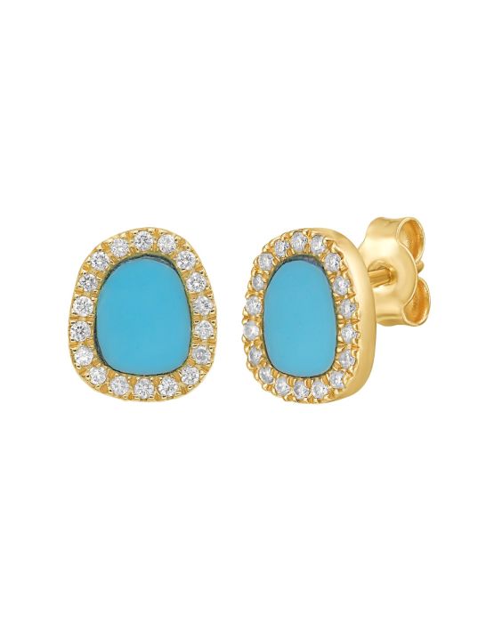 14K Diamond & Turquoise Freeform Cushion Earrings