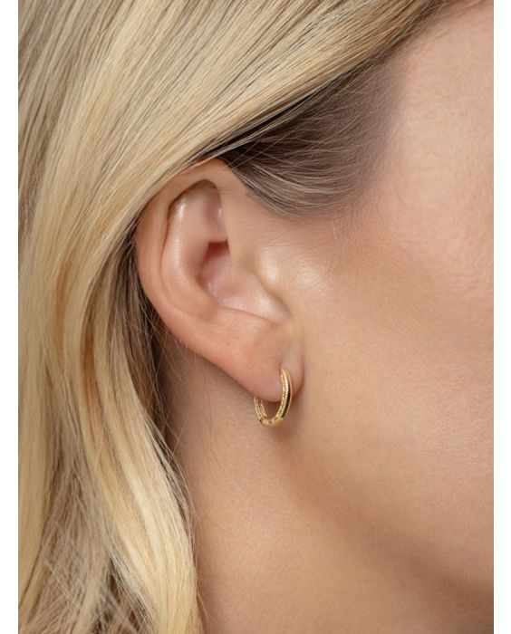 14K Mini Beaded Round Huggie Earrings