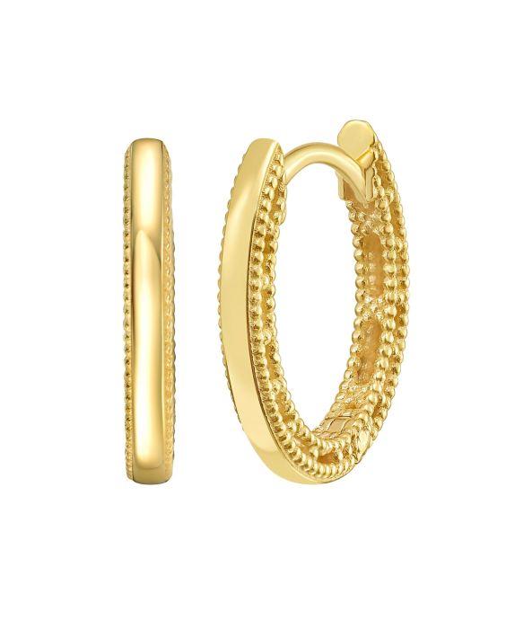 14K Mini Beaded Oval Huggie Earrings