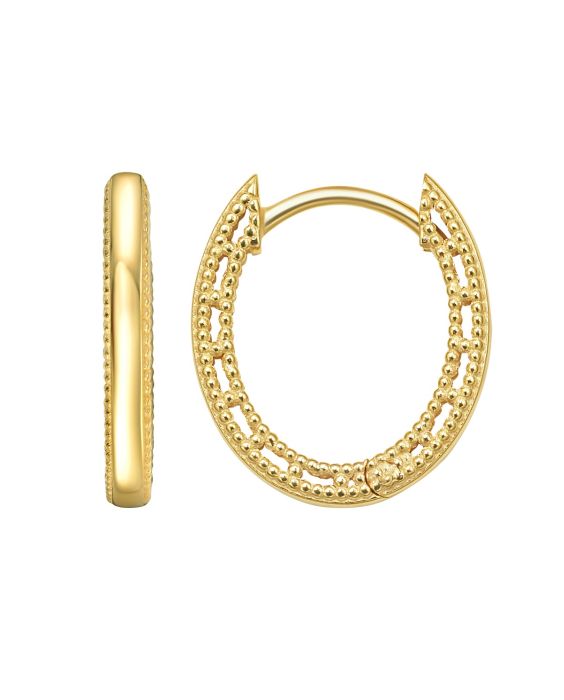 14K Mini Beaded Oval Huggie Earrings