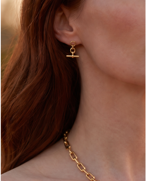 14K T-Bar Dangle Earrings