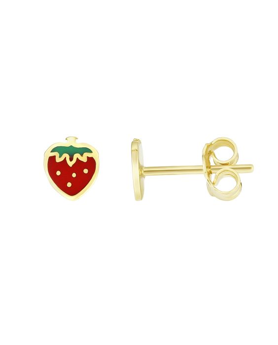 14K Gold Enamel Strawberry Stud Earring