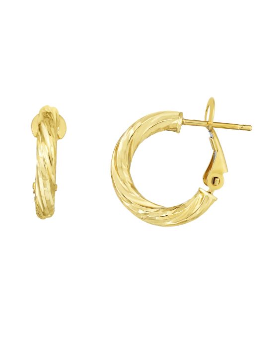 14K Gold 3x10mm Diamond Cut Twist Omega Back Hoop Earring