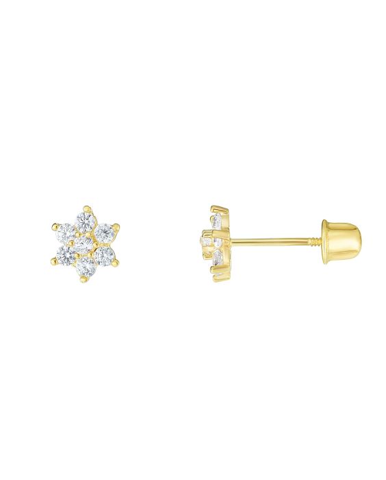 14K Gold CZ Flower Stud Earring