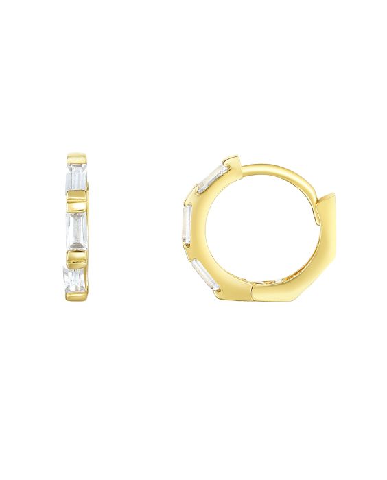 14K Gold CZ Baguette Huggie Earring
