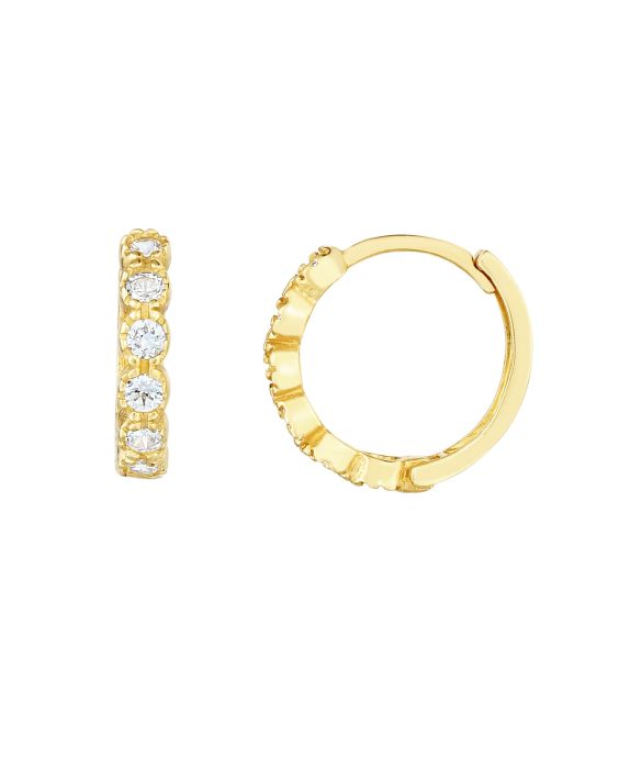 14K Gold Round CZ Huggie Earring