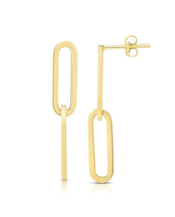 14K Gold Two Link Paperclip Drop Earrings
