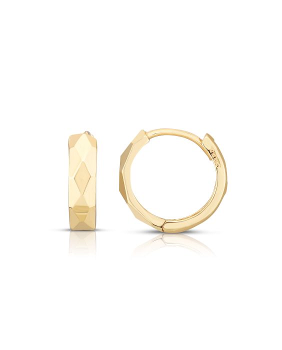 14K Gold Faceted Huggie Earrings