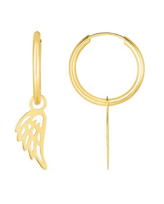 14K Gold Polished Angel Wing Dangle Hoop