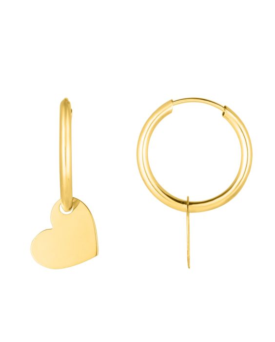14K Gold Polished Heart Dangle Hoop