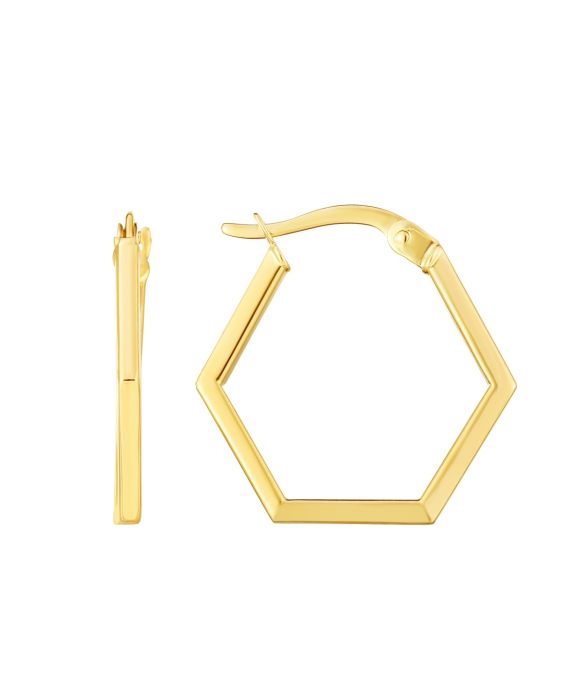 14K Gold Hexagon Hoop Earrings