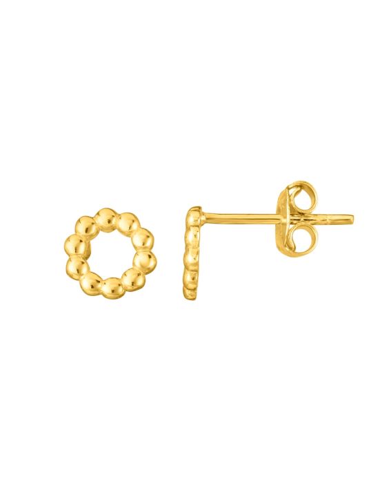 14K Gold Open Circle Bead Stud Earring