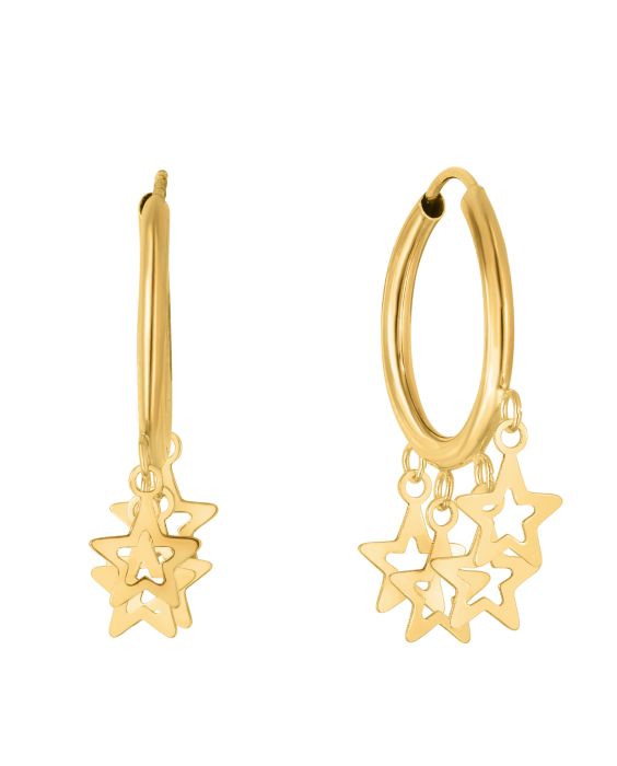 14K Gold Star Charm Hoops