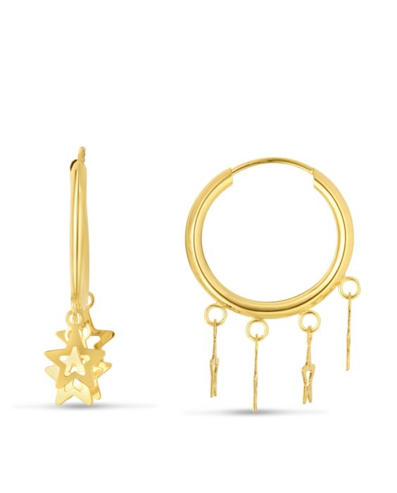 14K Gold Star Charm Hoops