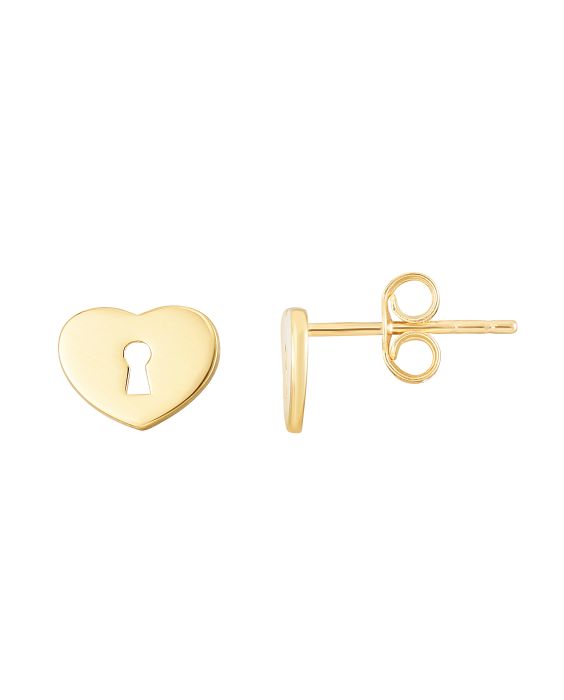 14K Heart Padlock Studs