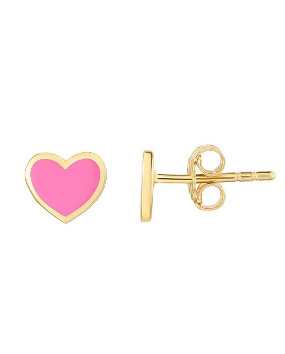 14K Heart Enamel Earrings