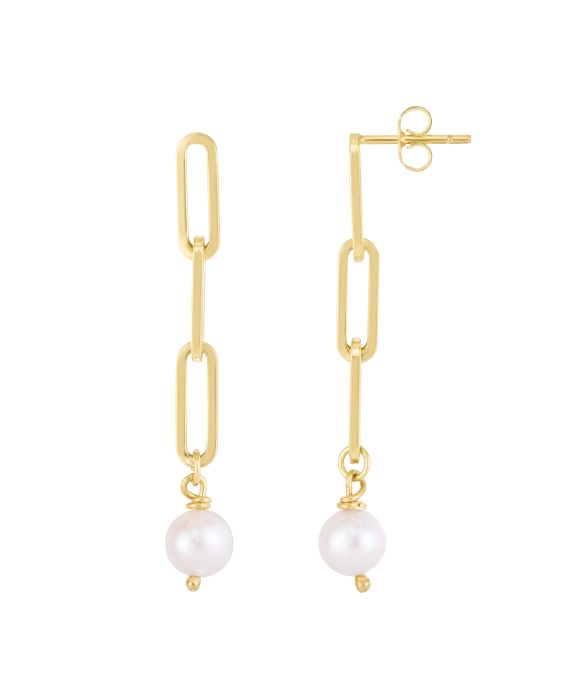 14K Pearl Paperclip Link Earrings