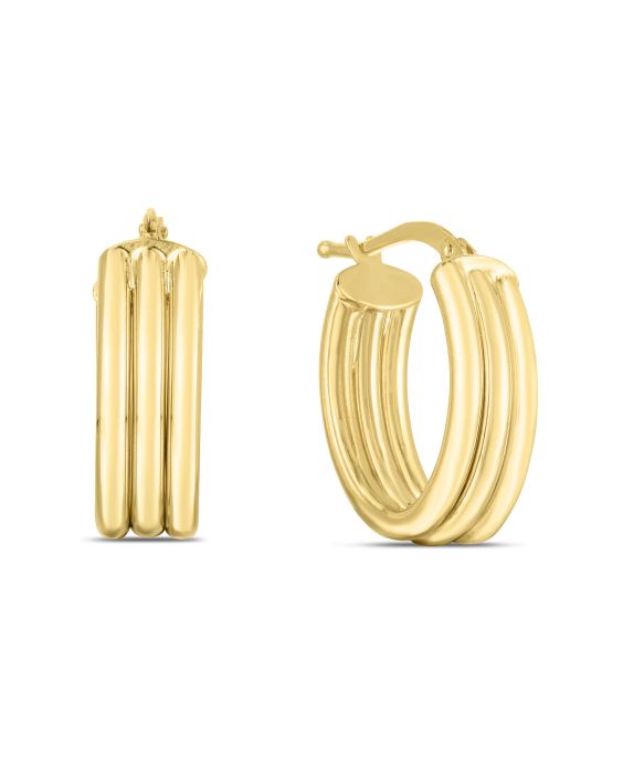 14K Gold 17mm Triple Row Oval Hoops