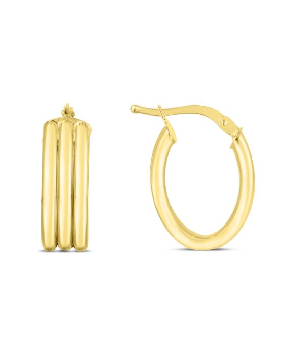 14K Gold 17mm Triple Row Oval Hoops