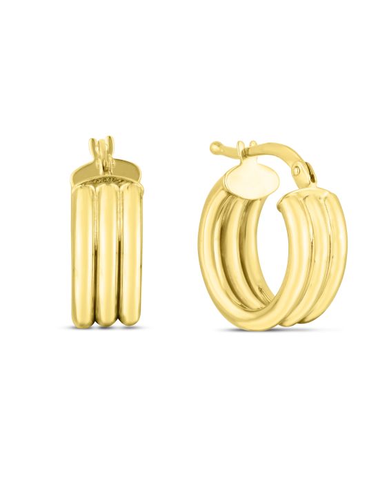 14K 10mm Small Triple Row Round Hoops