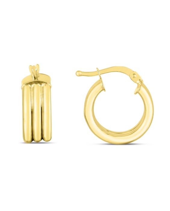 14K 10mm Small Triple Row Round Hoops