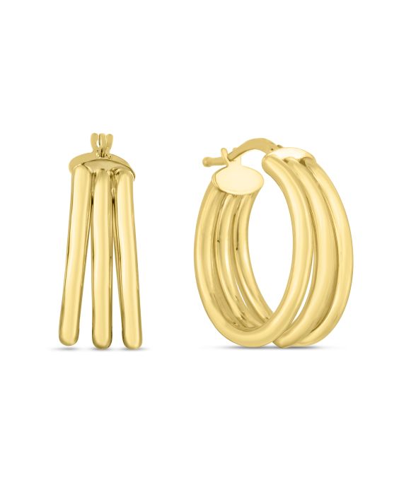 14K Gold 15mm Large Triple Row Hoops