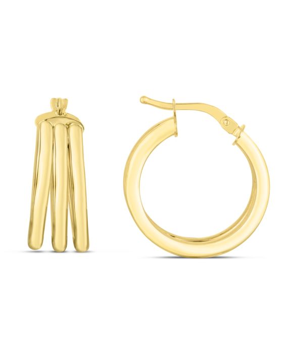 14K Gold 15mm Large Triple Row Hoops