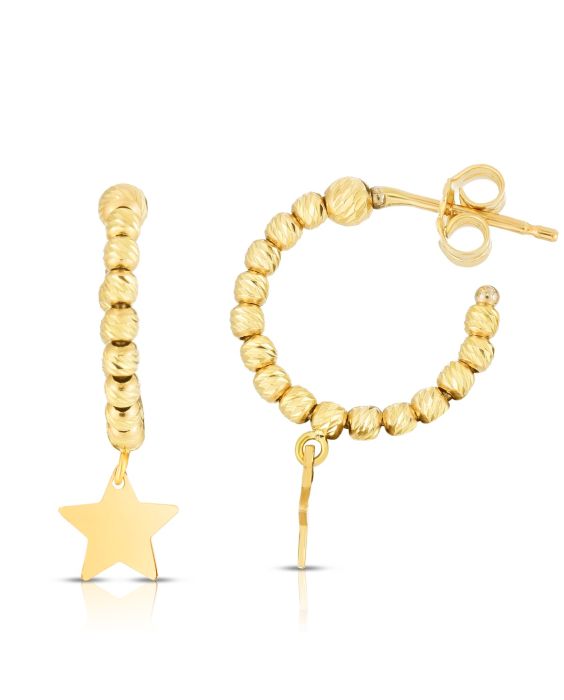 14K Star Beaded Hoops