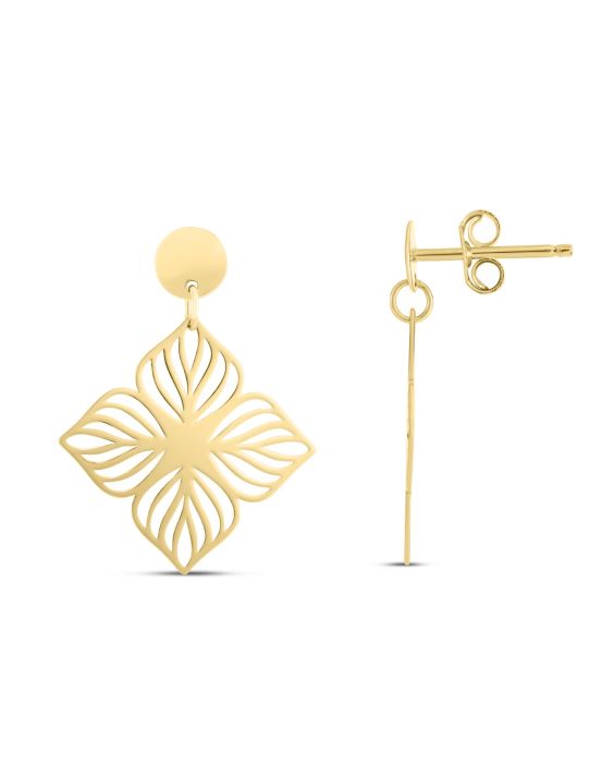 14K Flower Cutout Drop Earrings