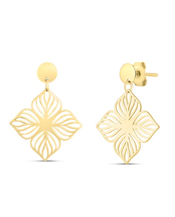 14K Flower Cutout Drop Earrings