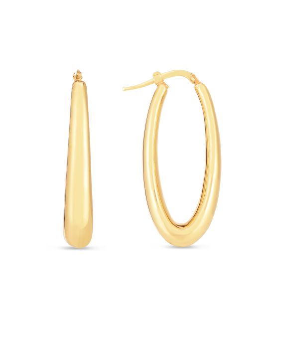 14K Elongated Oval Hoops