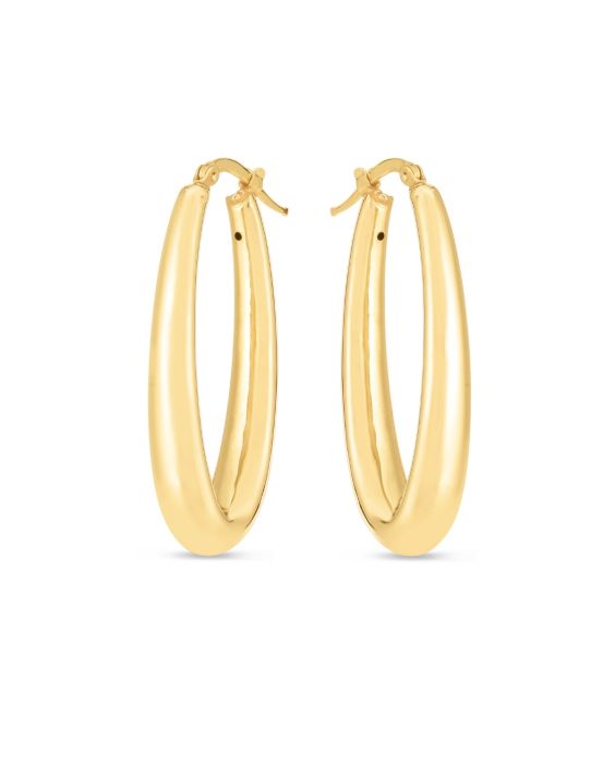14K Elongated Oval Hoops