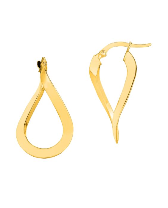 14K Gold Tear Drop Twist Freeform Earring
