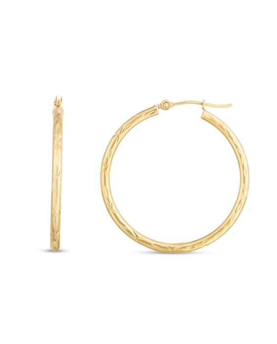14K Round 2mm Diamond Cut Hoops