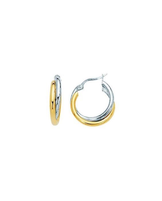 10K Two-tone Gold Polished Double Row Hoop Earrings 