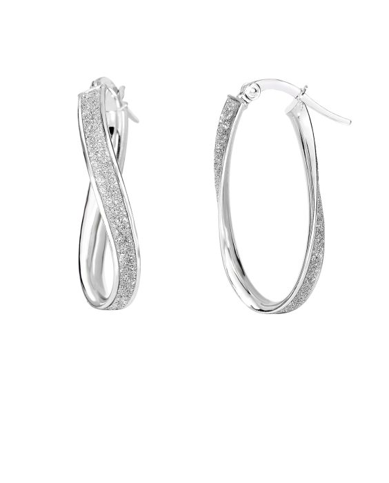 14K Gold Twisted Oval Glitter Hoop Earring