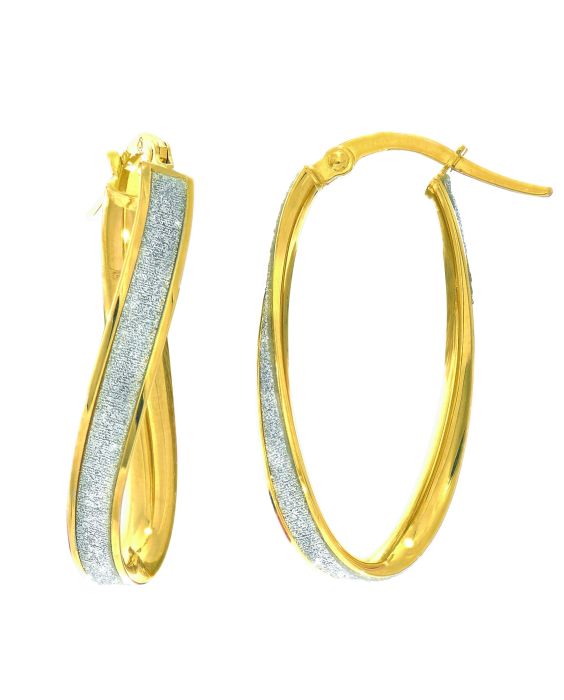 14K Gold Twisted Oval Glitter Hoop Earring