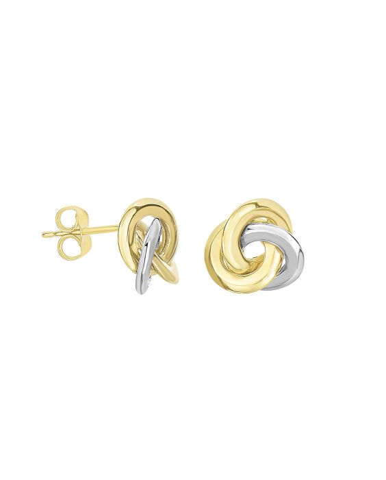14K Two-tone Gold Polished Love Knot Stud Earring