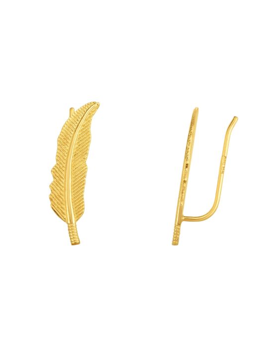 14K Gold Feather Ear Climber
