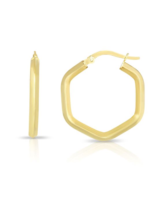 14K Gold Hexagon Hoop Earring